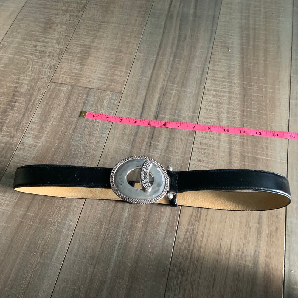 Black Genuine Leather Lined Belt with Silver Oval Hook Buckle Size SM - C18